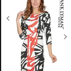 Frank Lyman Dress Women’s Size 10 Knee Length Abstract Stretch White Black Red